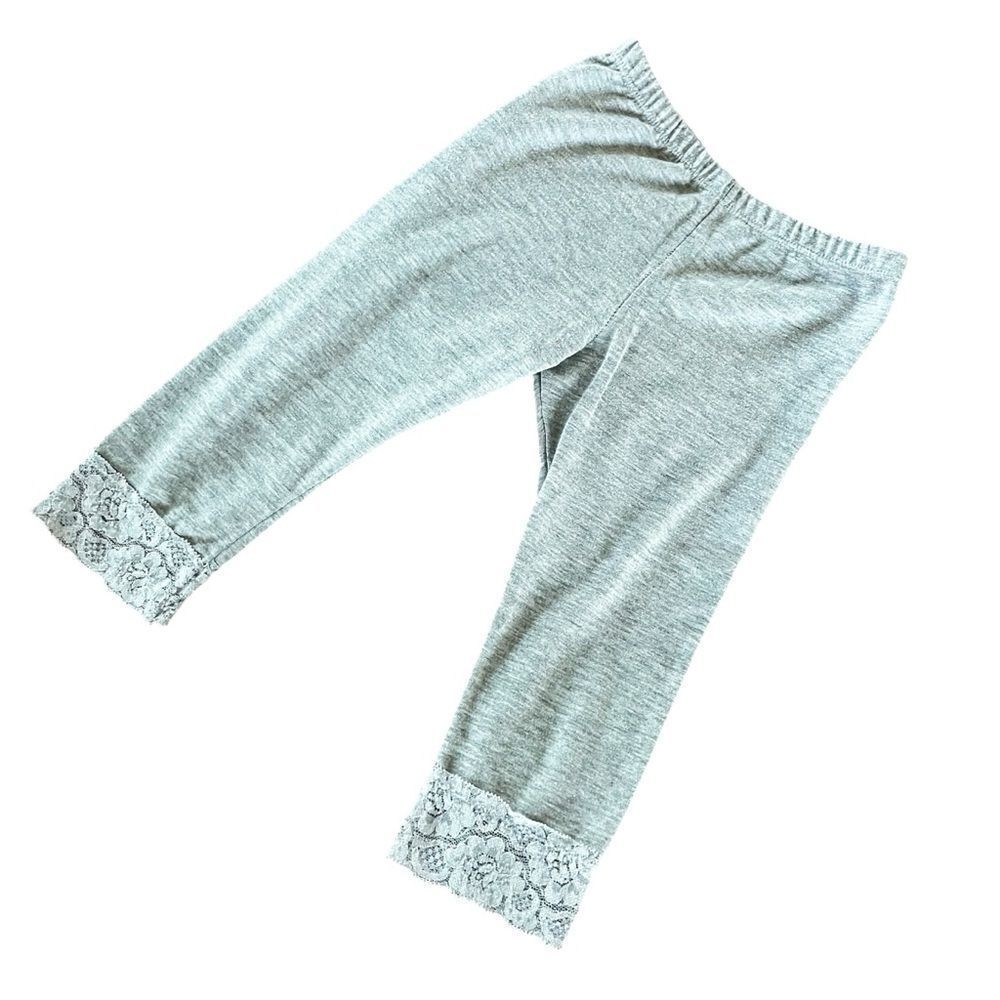 Gray Little Girls Soft Cotton Comfort Leggings with Lace Size M